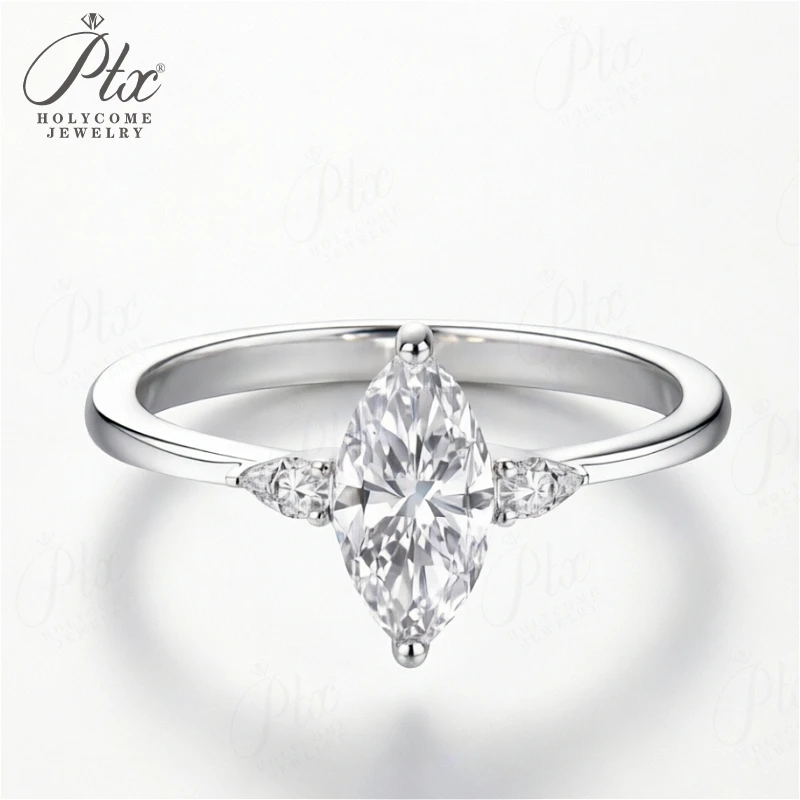 Moissanit-Ring Marquise 1CT D-Farbe 925 Sterling Silber 18K Gold Plattiert Verlobungsring Ehering Charm-Schmuck für Damen Großhandel – Detail 5