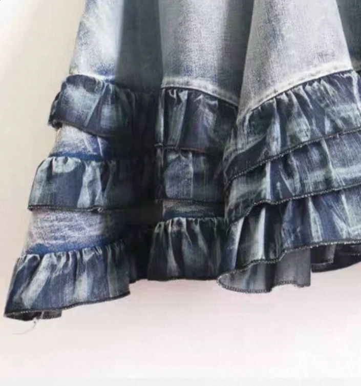 Women\'s Fish Tail Mermaid Style Denim Skirt, Long Maxi, Ruffles, Stretch Jeans, Patchwork Skirt, Vintage, New Fashion, S-XL,