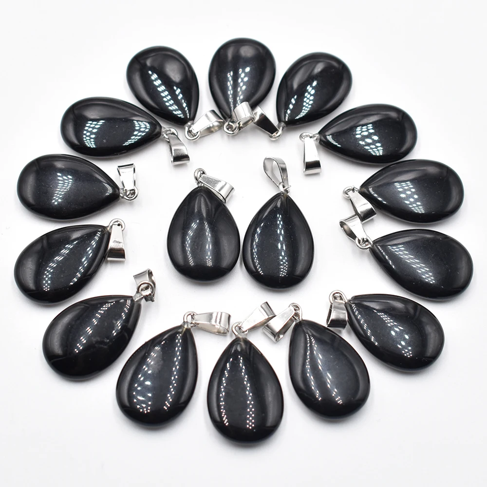 Wholesale 24 50pcs/lot fashion natural black obsidian  water drop shape pendants charms pendant for jewelry making free shipping