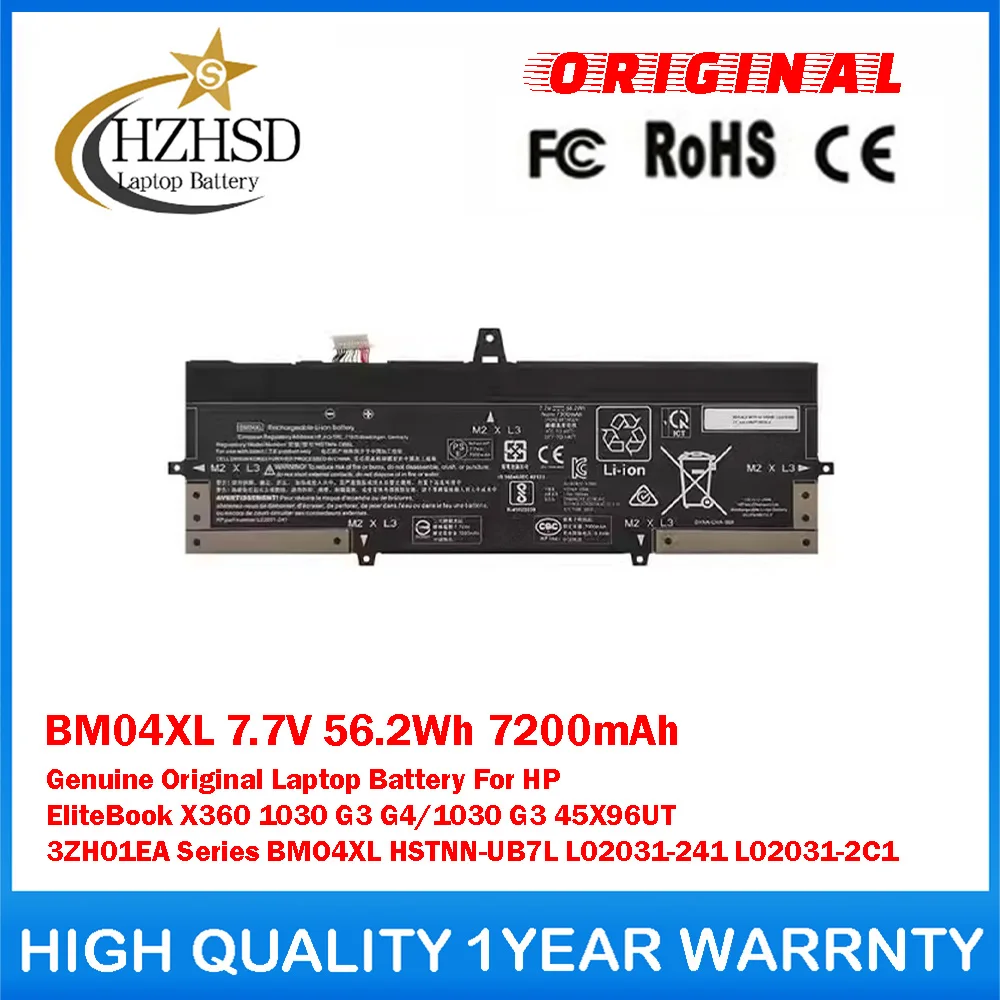 

BM04XL 7.7V 56.2Wh 7200mAh BMO4XL Genuine Original Laptop Battery For HP EliteBook X360 1030 G3 G4 45X96UT 3ZH01EA HSTNN-UB7L