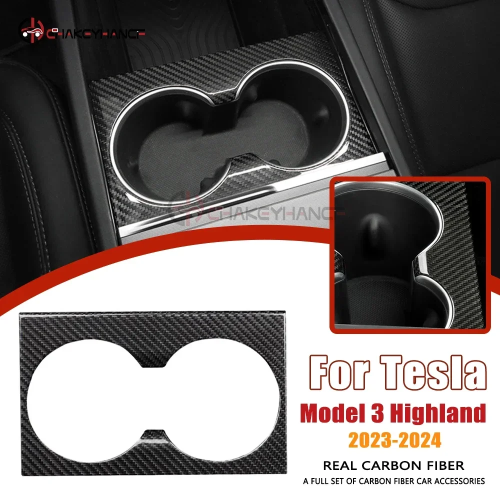 

Передний держатель для чашки центральной консоли из настоящего углеродного волокна, рамка, накладка, автомобильные аксессуары для Tesla Model 3 Highland Model Y Juniper