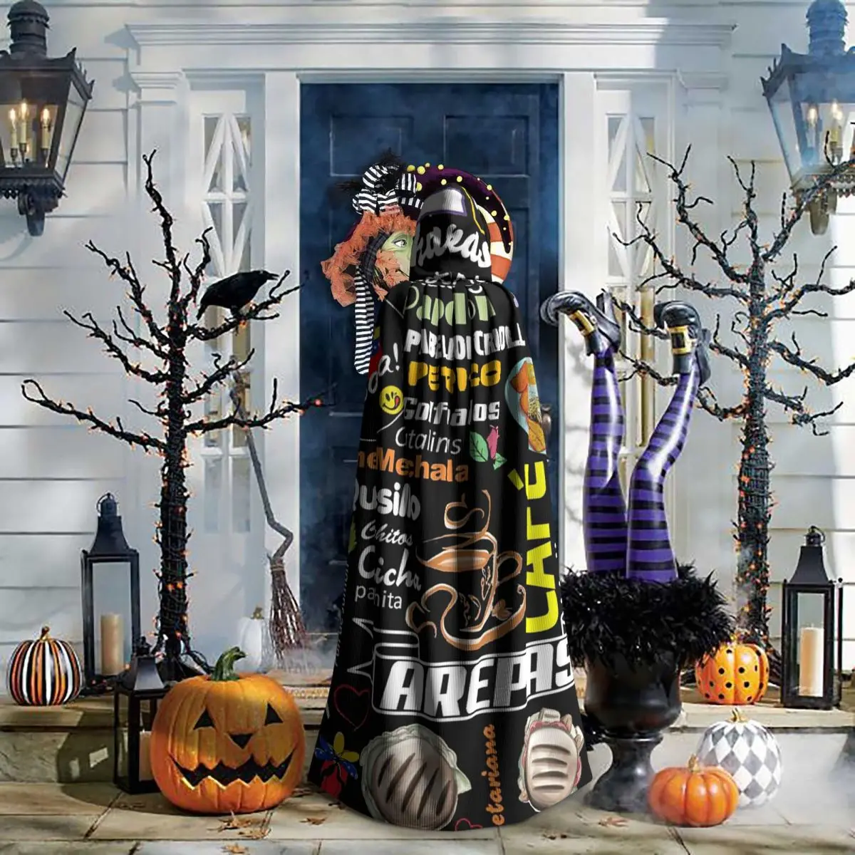 

Arepas Venezuela Long Hooded Cloak Witch Medieval Costume Cosplay Cape HalloweenParty Adult Unisex