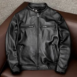 New Men Cowhide Coat Natural Quality Thick Men'S Genuine Leather Jacket.Vintage Style Leather Clothes
