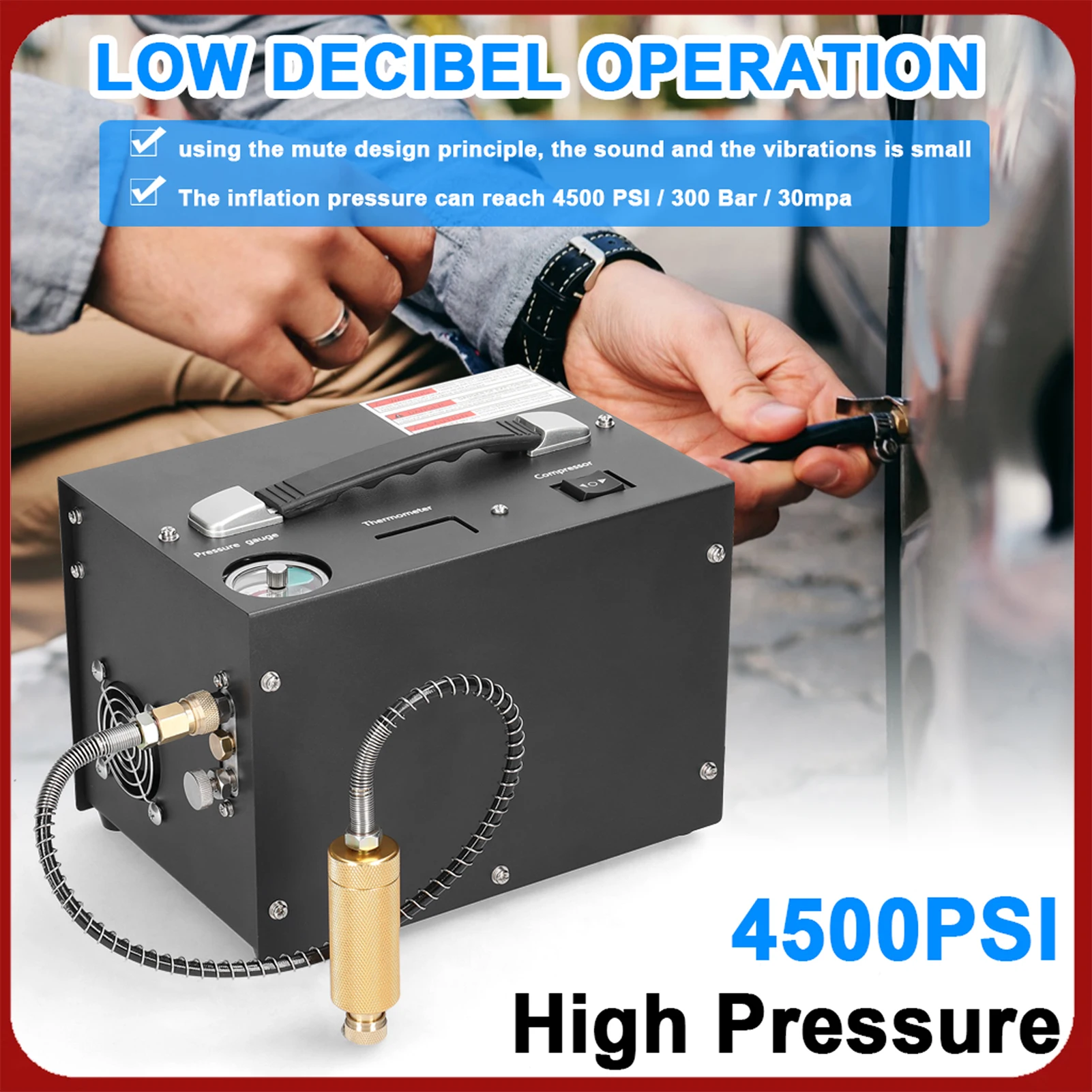 

4500PSI Electric High Pressure Air Compressor with Barometer Intelligent Portable Pump Outdoor Car Tire Inflator Pump