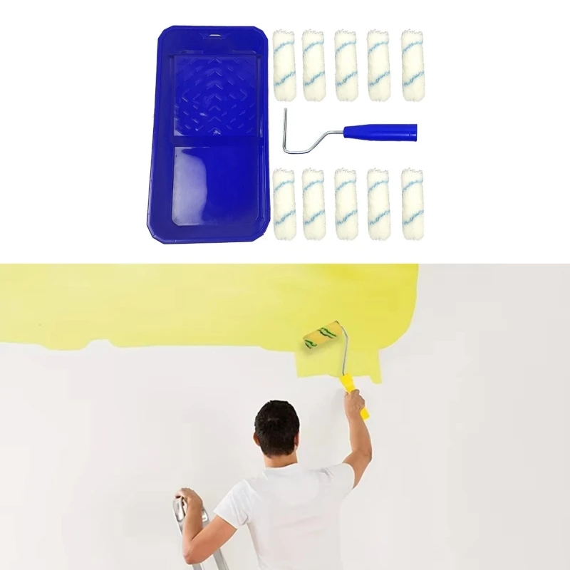 

Handheld Wall Paint Brush 4inch Foams Roller Brush Blue Stripe Paint Roller Home Repair Paint Roller Painting Supplies M4YD