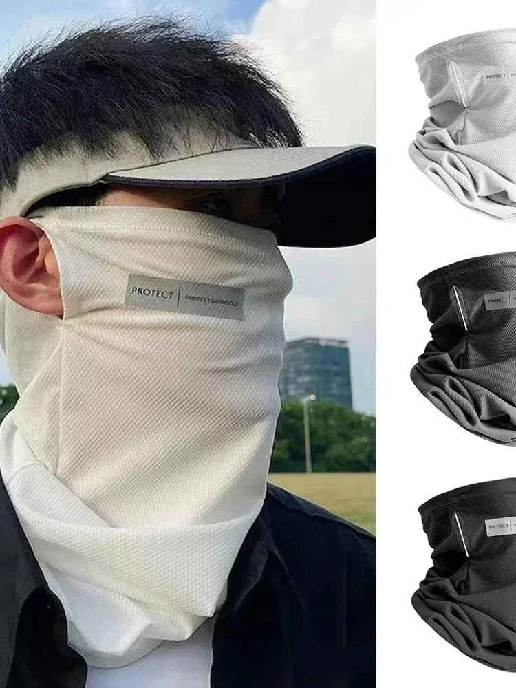 AliExpress NONE Summer Ice Silk Sunscreen Mask for Men Women Outdoor Cycling Face Cover Solid Color Neck Wrap UV Protection Ear Bandana Scarf