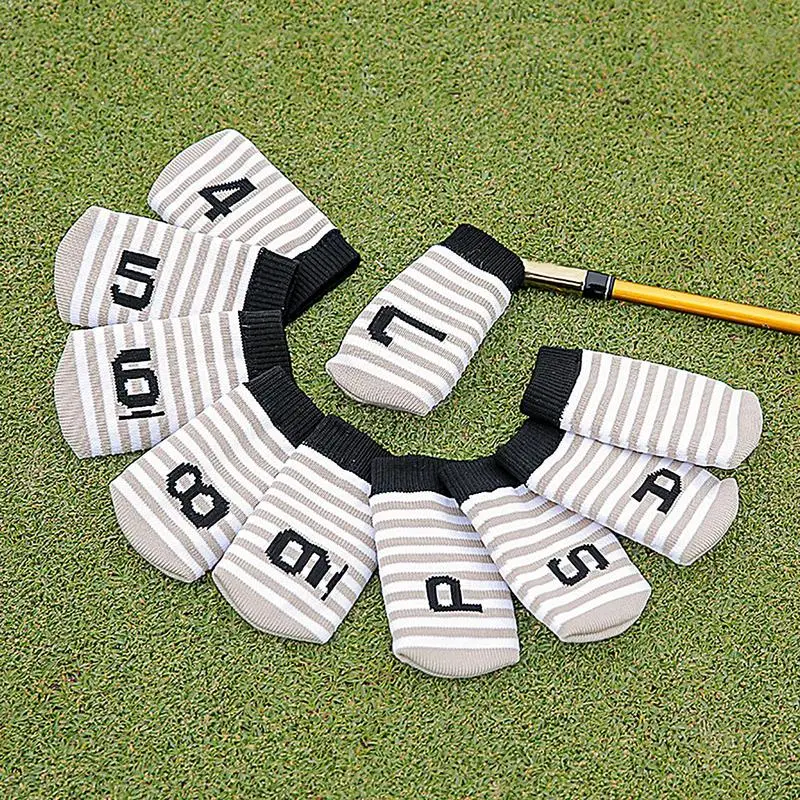 Golf Club Head Covers 10Pcs Golf Iron Covers Knitted Socks Shape Golf Putter Headcovers Club Head Protector with Number Tag