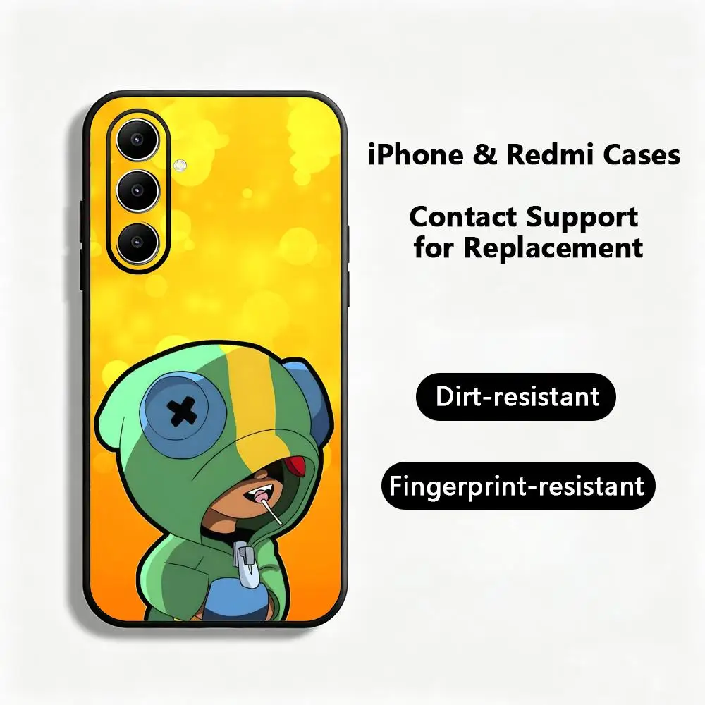 Cartoon Brawl Stars Leon Phone Case For Samsung Galaxy S26 S25 S24 S23 S22 S21 S20 Plus Ultra Note20 Soft Black