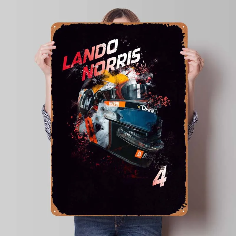 Lando Norris Monaco F1 Helmet Tin Sign Man Cave Wall Art Vintage Decor Vintage Metal Signs for Pub Club Garage Wall Decoration