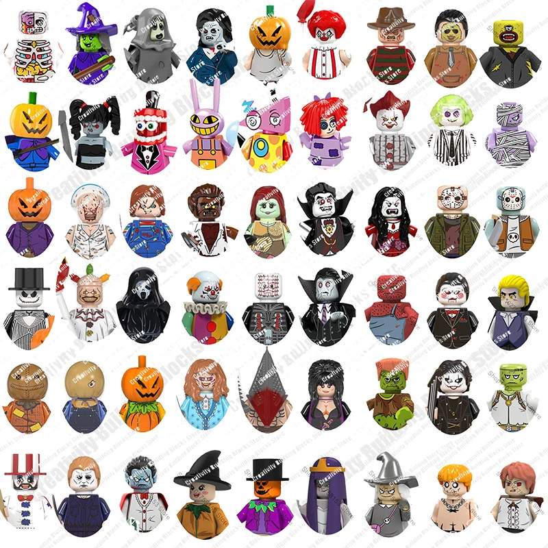 

Hot Selling Pumpkin Man Witch Vampire Mini 3D DIY Halloween Cartoon Figures Model Building Block Toys Children's Gift