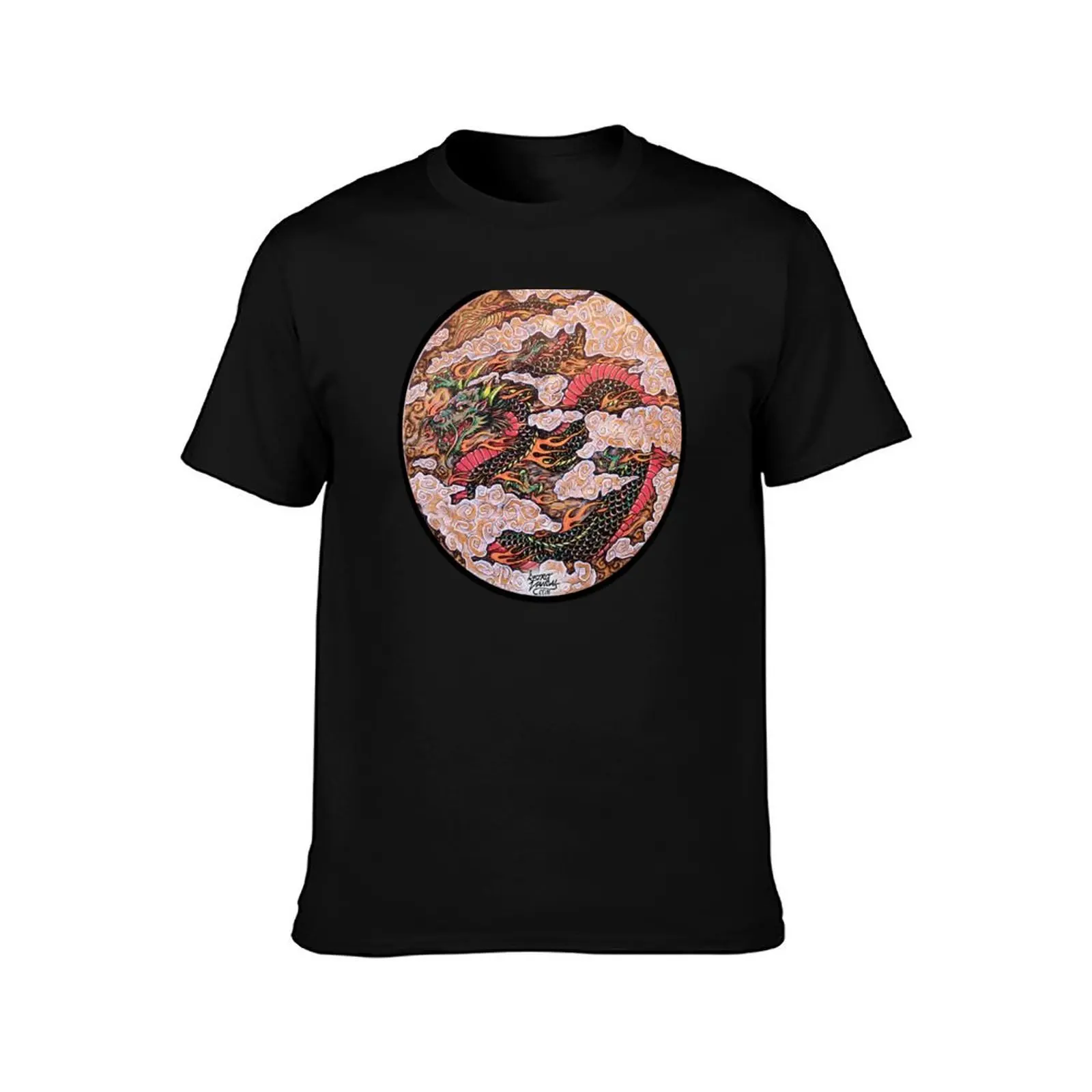 Tattoo Style Dragon Irezumi Oriental Japanese Hand Drawn T-Shirt Stain Resistant Casual Tee T-Shirt