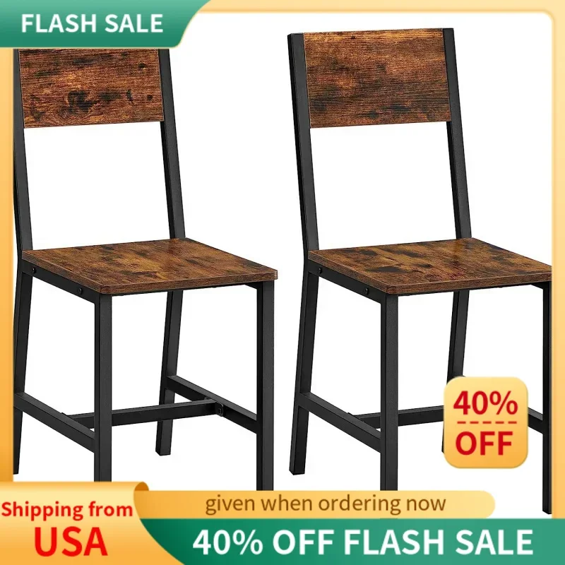 

VASAGLE Dining Chair Set of 2, Rustic Wood Chairs with Metal Steel Frame, Easy to Assemble, Stable, Comfortable Seat, Modern Far