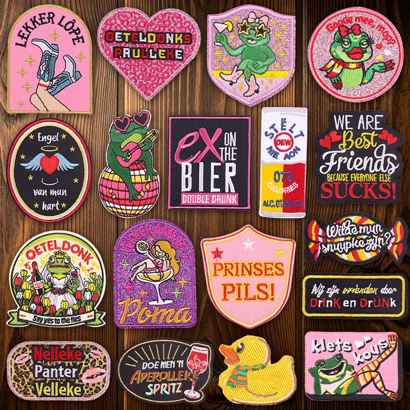 Netherlands Oeteldonk Carnival Iron On Embroidery Patches Frog Emblem Heart Beer Letter Patch For Dutch Festival Clothing Decor