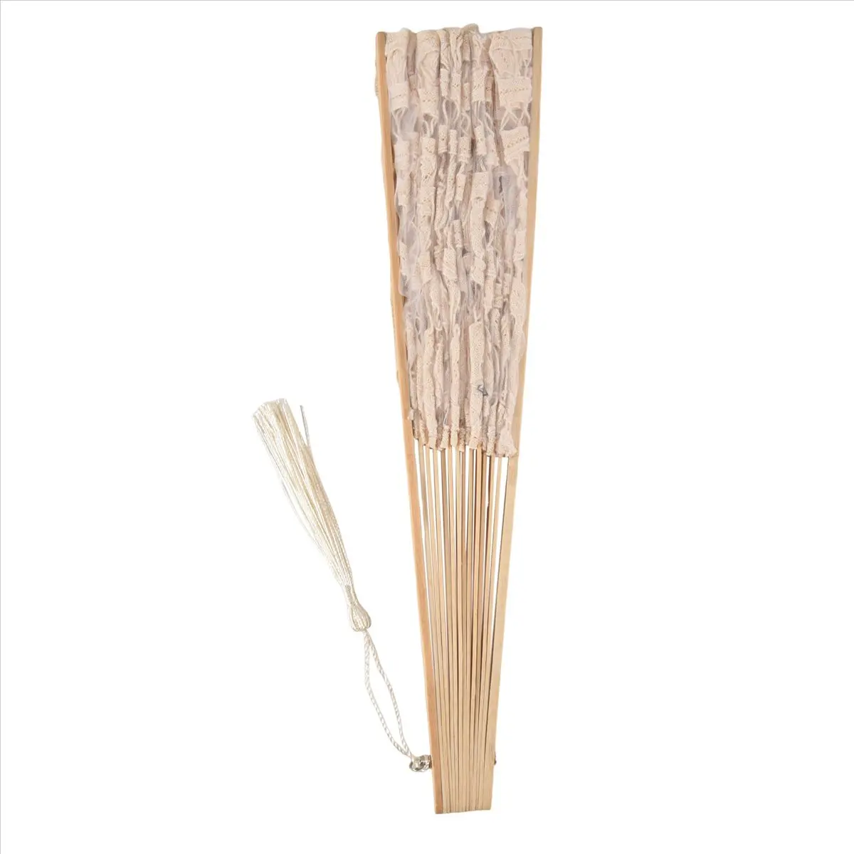Handmade Cotton Lace Folding Hand Fan for Party Bridal Wedding Decoration ( Beige) &LICG