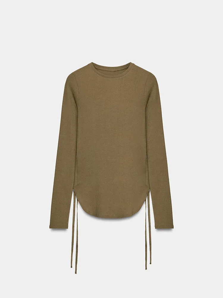 

Spring 2026 Women's Faion Long Sve round Ne Waist-Cinching Holiday Sle T-irt with Belt New Arrival Ethnic Stage Wear