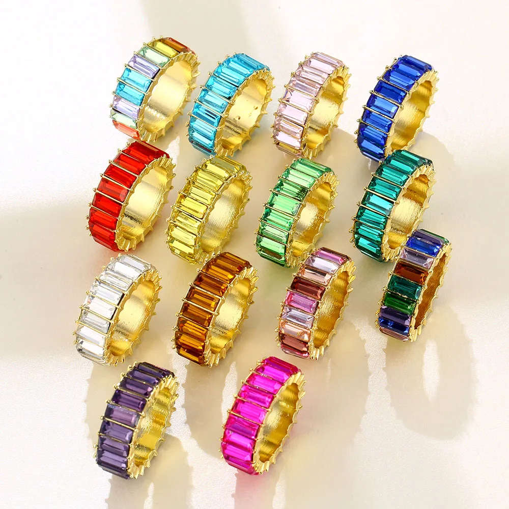 Fashion Luxury Crystal Rhinestone Ring for Women Girls Men Multicolor Anillo Party Gift Statement Jewelry