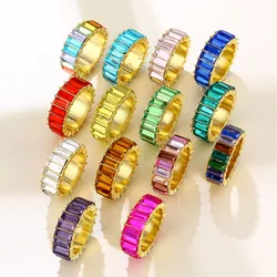 Fashion Luxury Crystal Rhinestone Ring for Women Girls Men Multicolor Anillo Party Gift Statement Jewelry