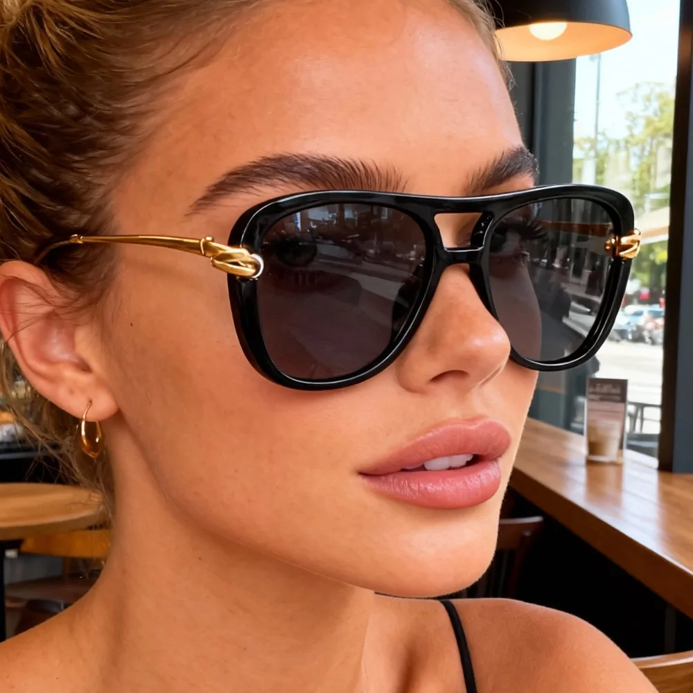 Gafas de sol cuadradas de gran tamaño con nudo Vintage para mujer, anteojos de sol femeninos con forma de ojo de gato, de aleación de moda, con degradado negro, elegantes