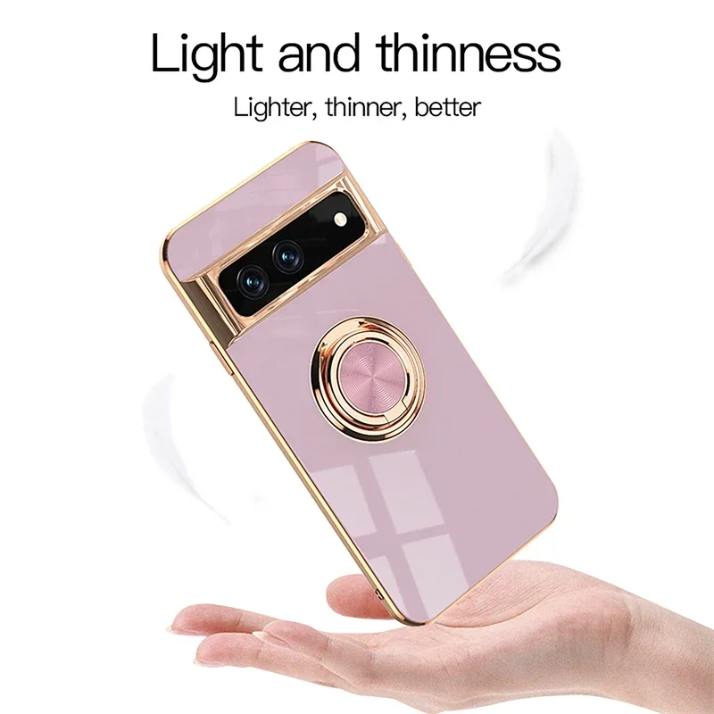 Luxury Plating Silicone Shockproof Phone Case for Google Pixel 10 9 Pro XL 9A 8 7 6 A Metal Ring Magnetic Holder Soft Back Cover