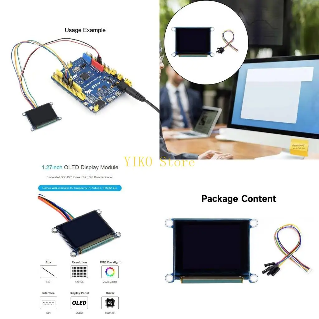 

K32C 1,27-дюймовые модули RGB OLED-дисплея для Raspberry Clear Visual с высоким разрешением, чип драйвера SSD1351, связь SPI