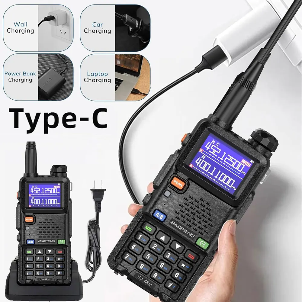 Baofeng UV-5RM Walkie Talkie Long Range Wirless Copy Frequency Two Way Radio Type-C Charger Upgraded UV 5R Full Band Transceiver