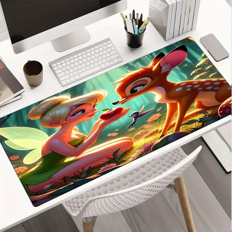 قطعة واحدة من لوحة الماوس ذات طابع ديزني تتميز بجرس تينكر، مصنوعة من مطاط غير قابل للانزلاق، مثالية لسطح مكتب أملس، مناسبة للعباءة