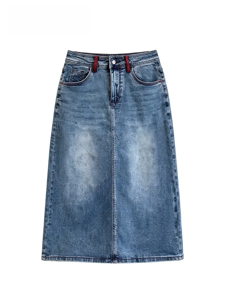 High Waist A-Line Denim Skirt for plus Size Women Summer Fashion Slimming Trendy Half-length Skirts Casual Cotton Blend