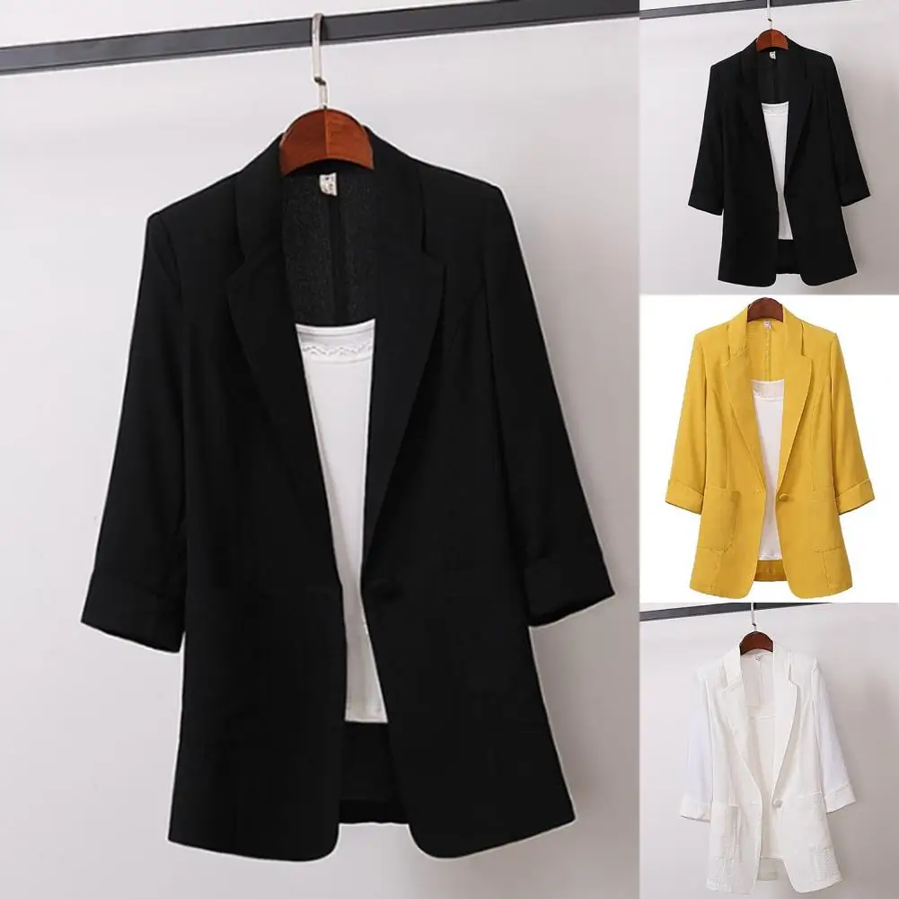 Blazer da donna semplice Lady manica lunga primavera autunno tinta unita Blazer con un bottone tasche Blazer da donna da ufficio