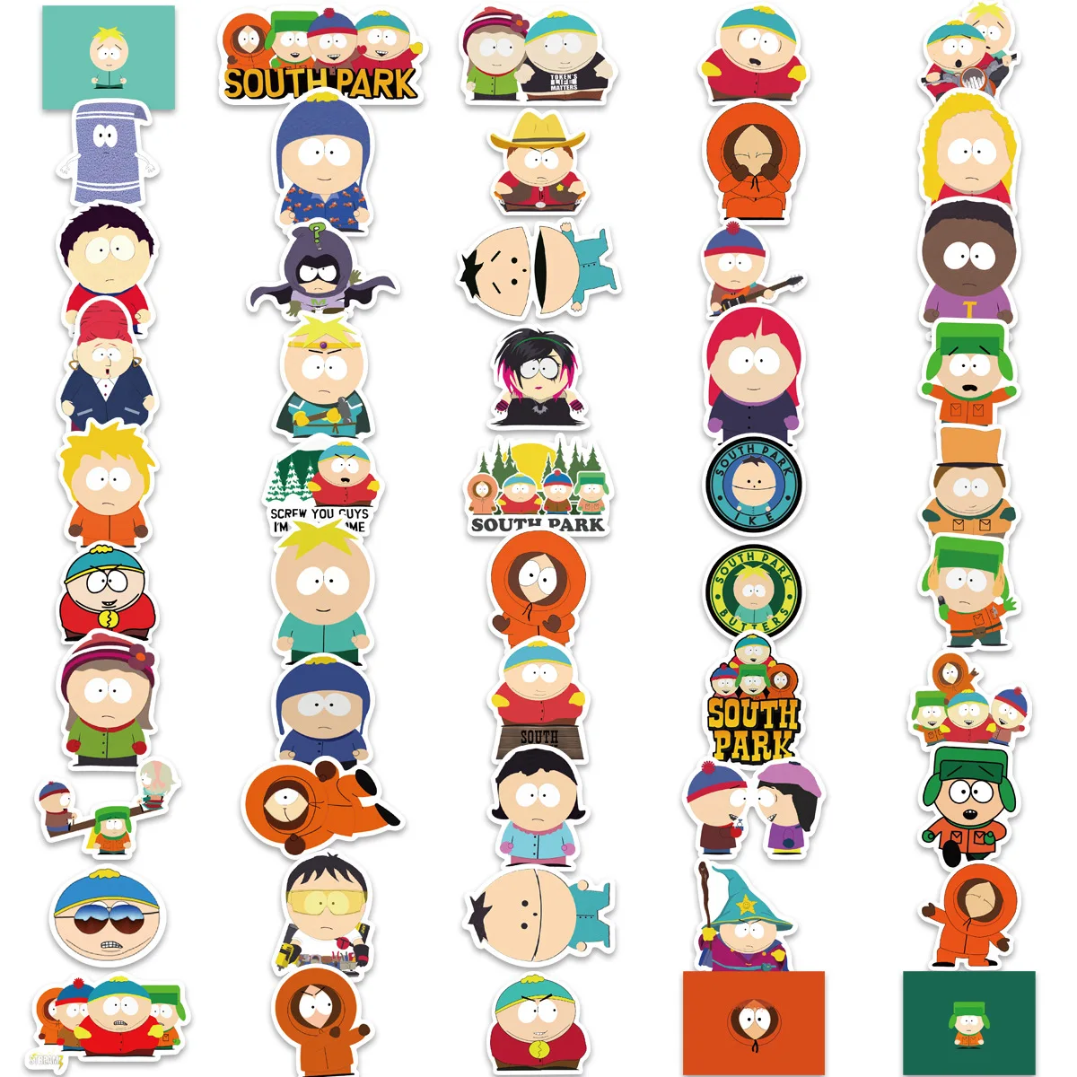 SouthPark Cartoon Stickers Pack para meninas, brinquedo impermeável de anime, laptop, bicicleta, guitarra, bagagem, skate, 10 pcs, 50 pcs, 100pcs