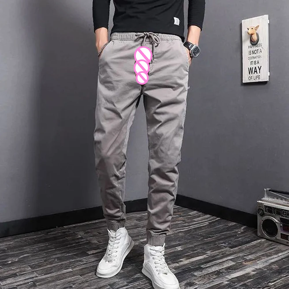 Slacks Men's High-end Trend Stretch Sweatpants Invisible Open Crotch Outdoor Sex Slim-fitting Simple Pants Casual Running Pant