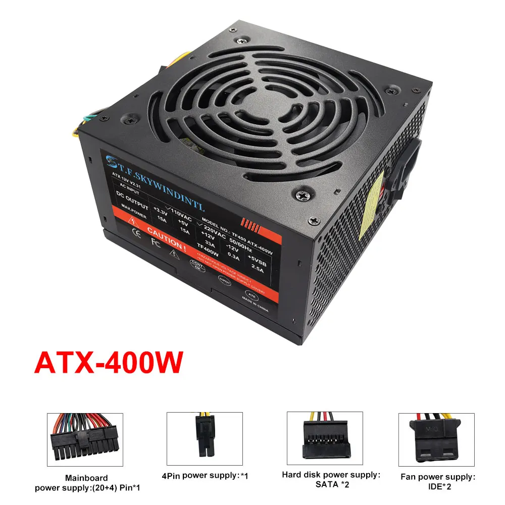 400W Power Supply ATX Active PFC PC Non-Modular 110V/220V 50-60HZ 120MM Silent Fan High Efficiency Power Supply Energy Saving