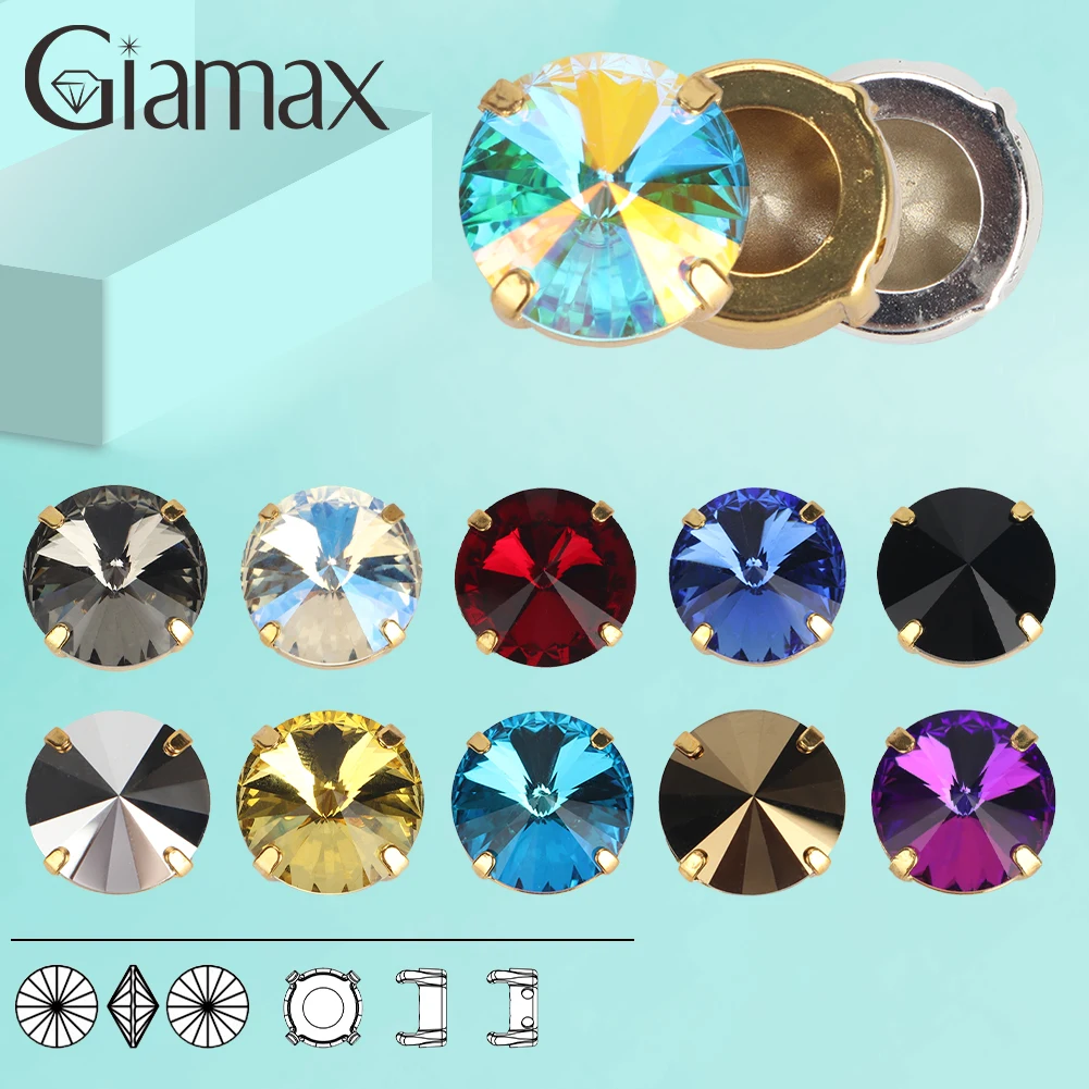 Giamax Siam Crystal AB Rolivi Round Glass Crystal Sewing Stone With Gold Silver Claw Sew on Rhinestones For Garment Clothes Bags