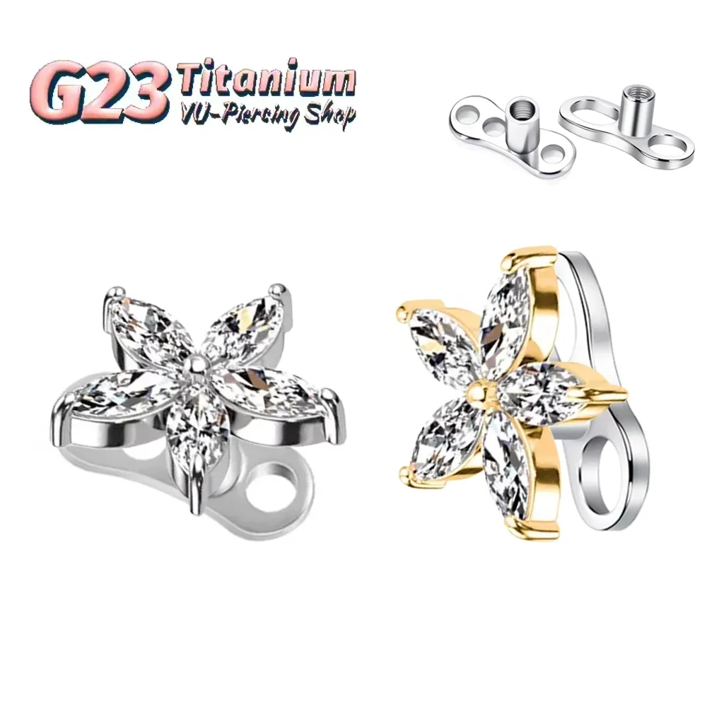 

1/5Pcs F136 Titanium Alloy Classic Zirconia Marquee Flower Subcutaneous Collarbone Anchor Stud 16G Hidden Micro-Piercing Jewelry