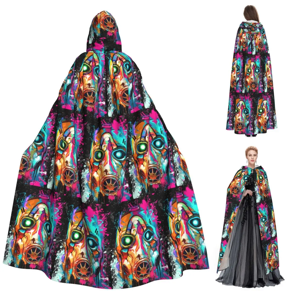 

B-Borderlands Shooting Game Gaming Long Hooded Cloak Witch Medieval Costume Cosplay Cape HalloweenParty Adult Unisex
