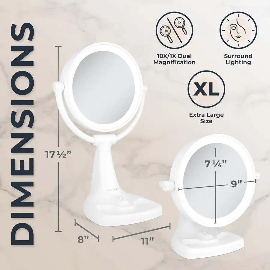 11 miroirs de maquillage éclairés fluorescents avec grossissement 10X 1X et plateau