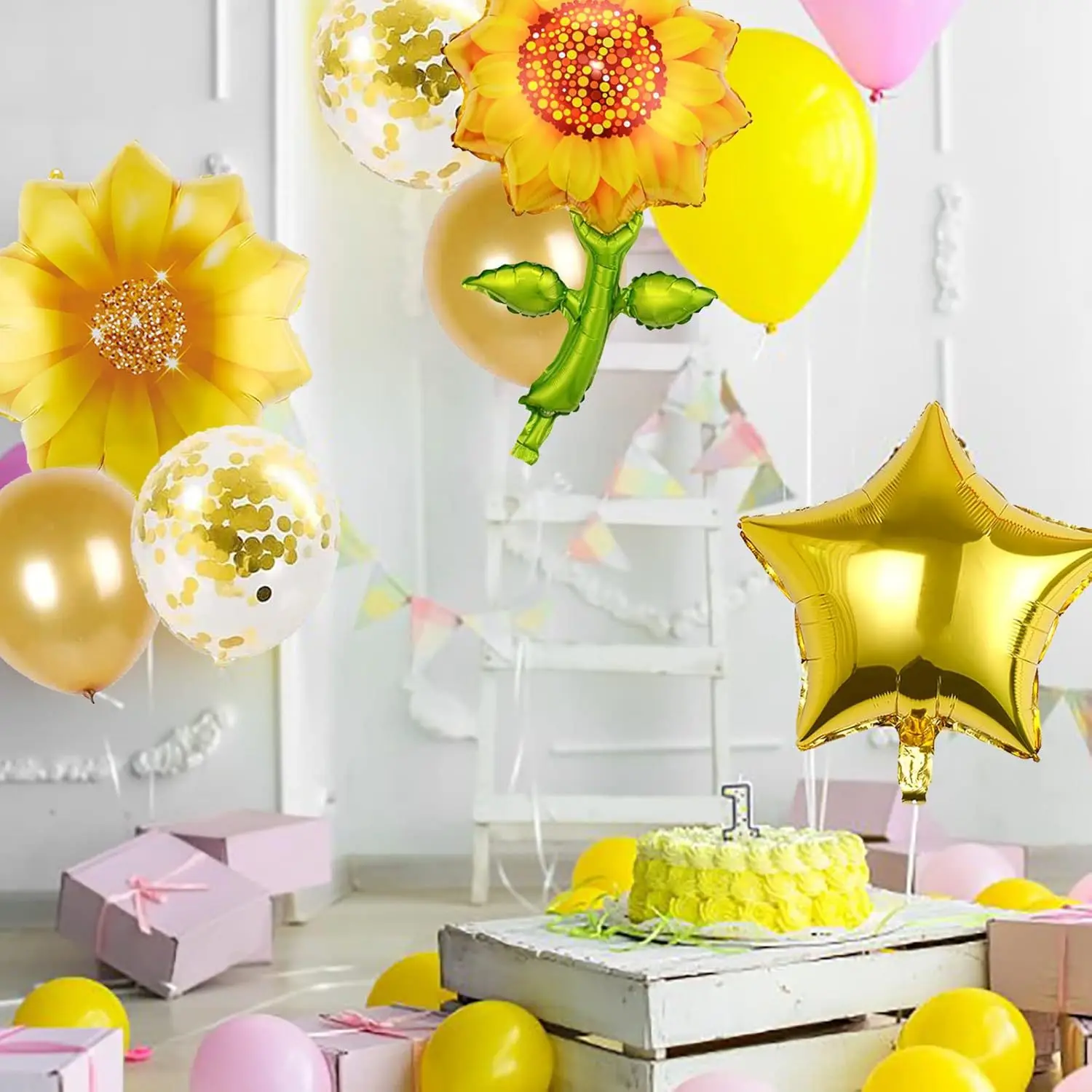 New 8pcs Sunflower Birthday Balloon Set Plant Pentagram Aluminum Film Balloon Sunflower Theme Party Decoration 2025