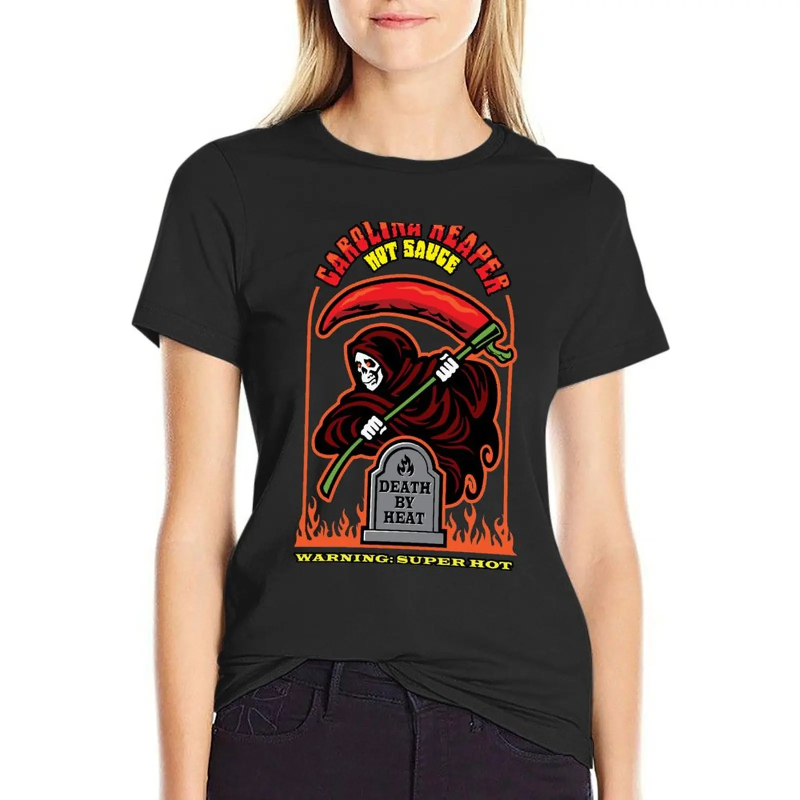 Camiseta de salsa caliente de Carolina Reaper para mujer, ropa de anime, tops de talla grande, vestido de camiseta de talla grande