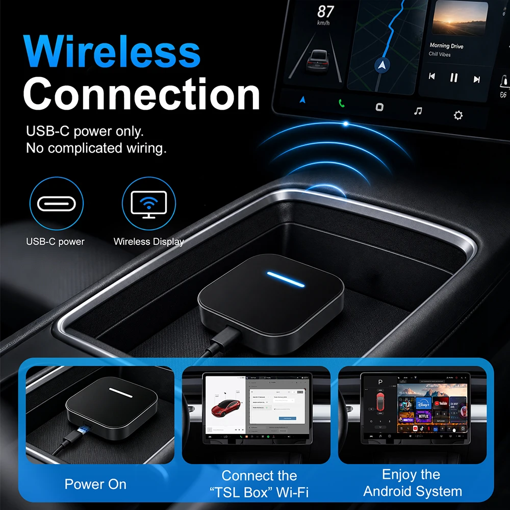 8G+128G Wireless Carplay Android Auto Smart Ai Box Adapter For Tesla Model 3 Y X S Dual Wifi/Bluetooth Android 16 Multimedia