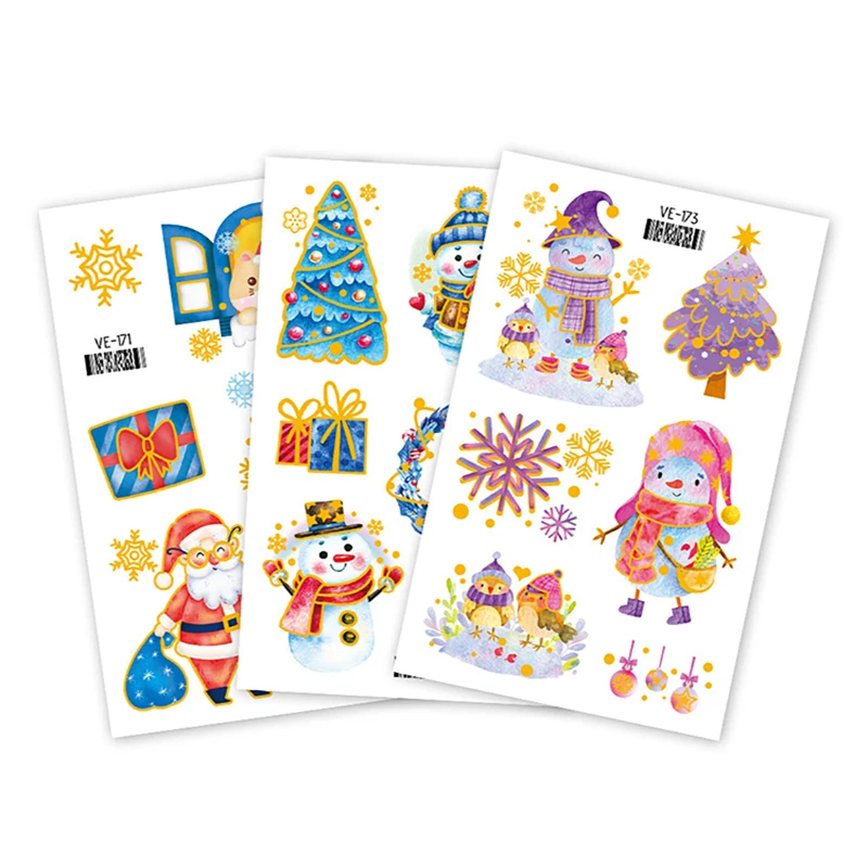 Christmas Tattoo Stickers Children Kids Cute Cartoon Transfer Face Arm Body Art Tattoo Decors Festival Party Makeup Decals