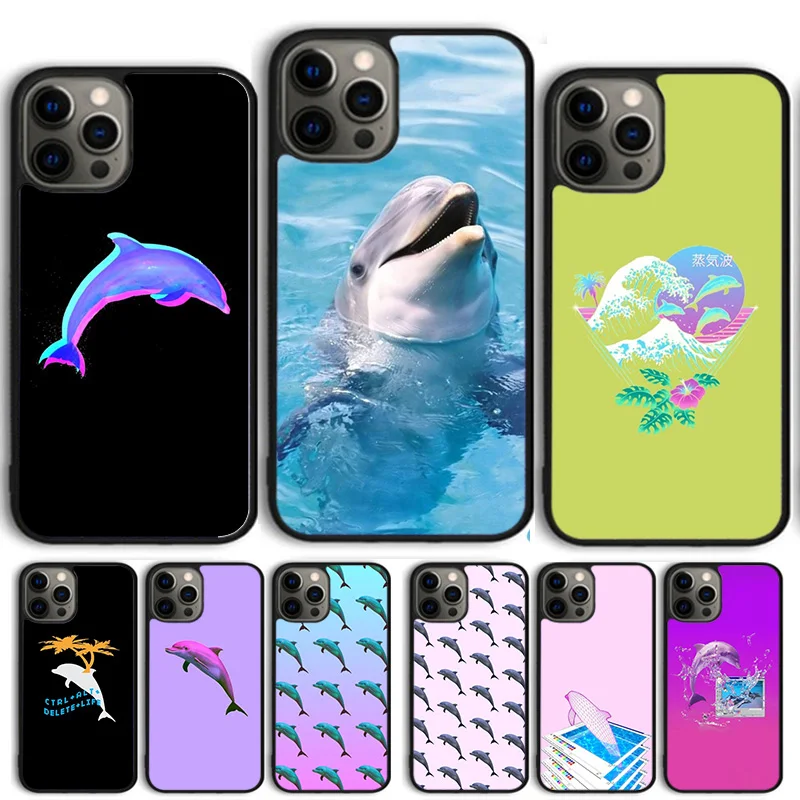 Vaporwave Dolphin Phone Case For iPhone 17 Air 13 12 14 15 16 Cover For Apple 14 15 16 11 Pro Max Plus SE2020 Coque