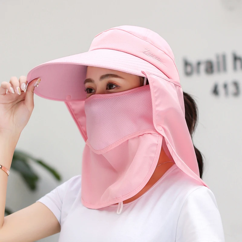 Female Summer Sun Hat UV Protection Cycling Large Brimmed Hat with Neck Flap Shawl Hats Outdoor Protect Face Mesh Breathable Cap