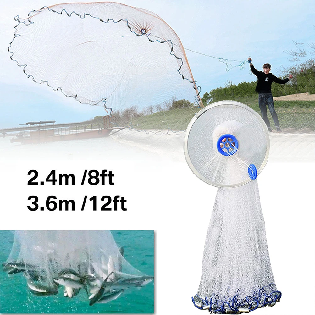 

2 .4M Hand-dumping Fishing Net Portable Landing Foldable Bait Cast Mesh Trap American Style