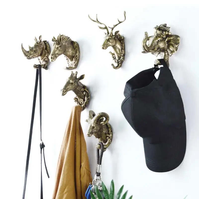 

Retro Animal Wall Hook Decoration Home Decorations Coat Resin Deer Elephant Pendant Art Fashion