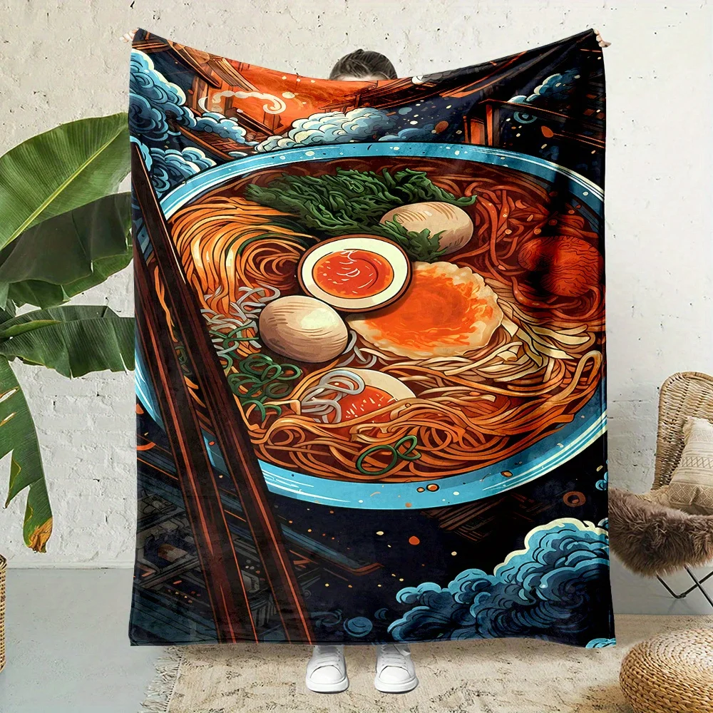 Noodle Art Print Flannel Blanket - Reversible Wearable Comfort for Foodie Lovers, Soft All-Season Coziness Travel-Ready Design​