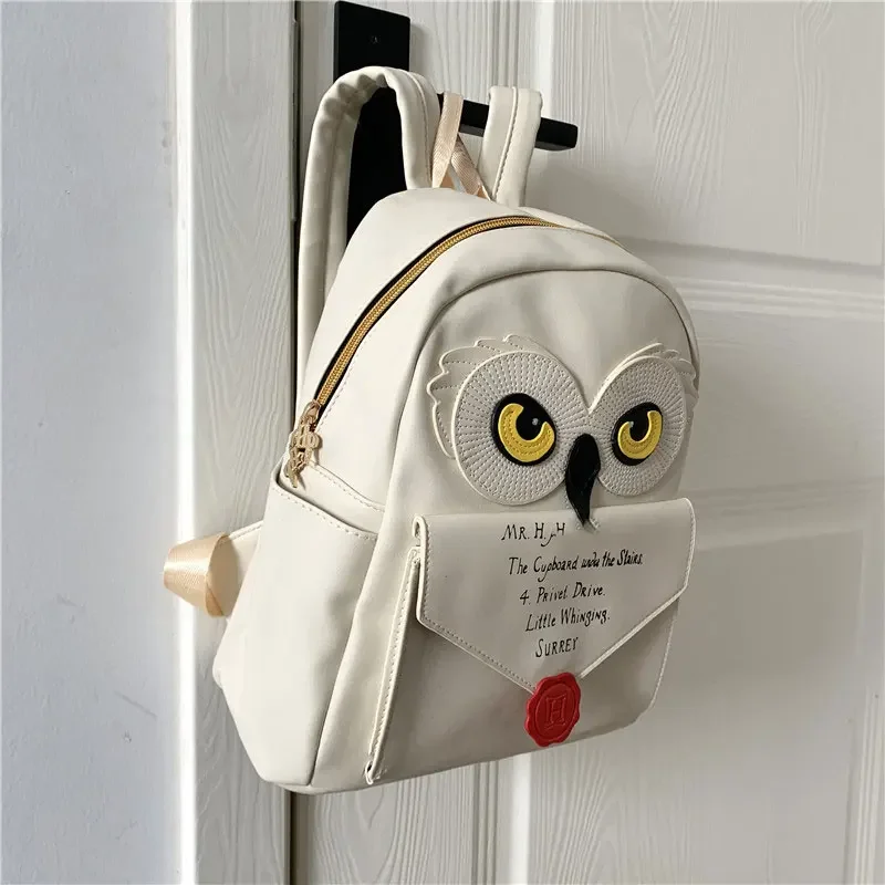 Harry Cute Owl and Letter Casual Women Girls Small Bag Potter Beige PU Leather Backpack School Bag Shoulders Bag Kids Adult Gift