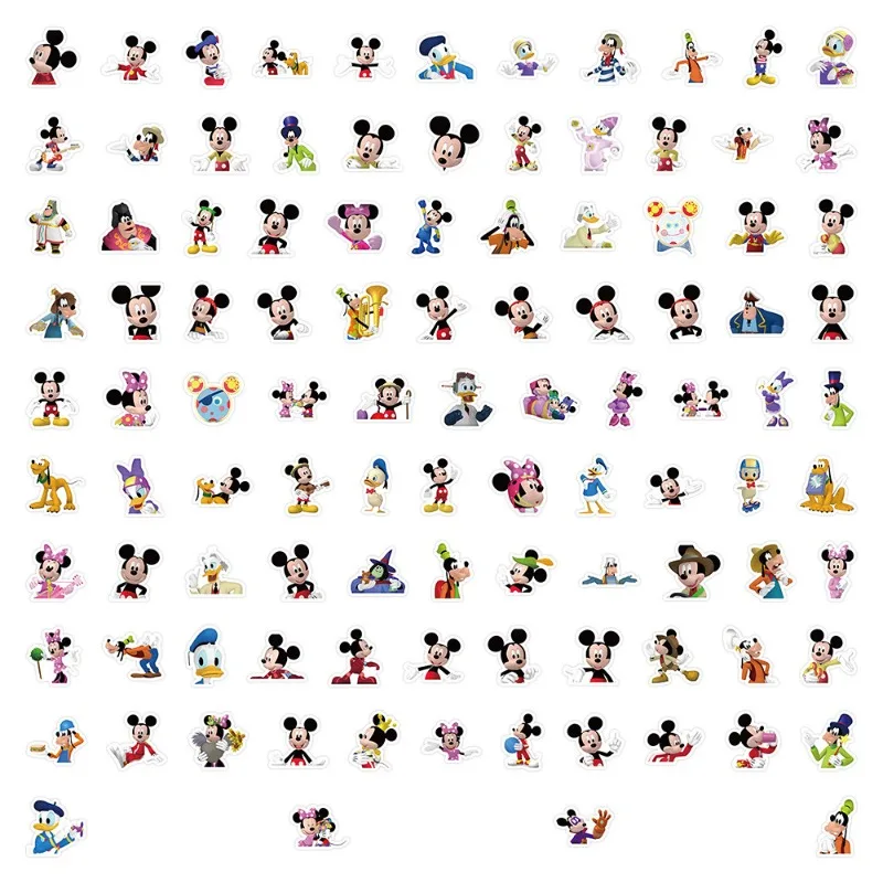 100pcs Mickey Mouse Clubhouse Animated Stickers Suitcase Water Cup Stationery Mobile Phone Car Laptop Refrigerator Decoration