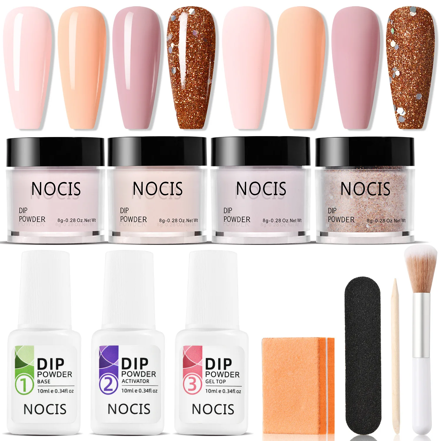 Ijskleurige Beauty Dip Poeder Nagelset Starter Sneldrogend Doorschijnend Gelei Nude Roze Dompelpoeder Met Basis-En Toplaag