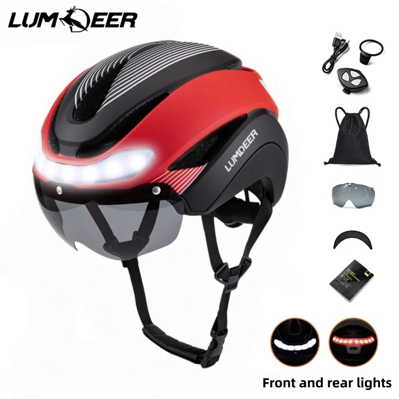 LUMDEER Road Bicycle Turn Signal Helmet With Magnetic Googles & Sun Visor Ride Racing Ultralight Adult Road Bike Front And Rear image 3
