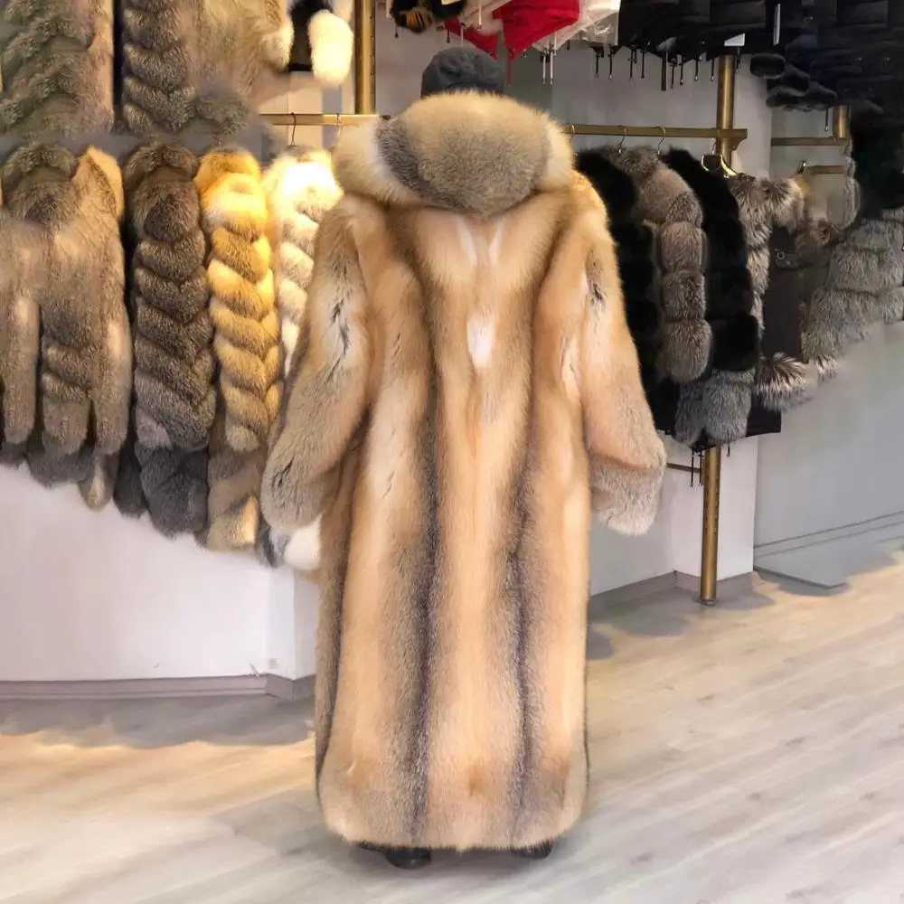 Cappotto con cappuccio in vera pelliccia di volpe naturale da uomo di lusso invernale moda elegante cappotto spesso caldo