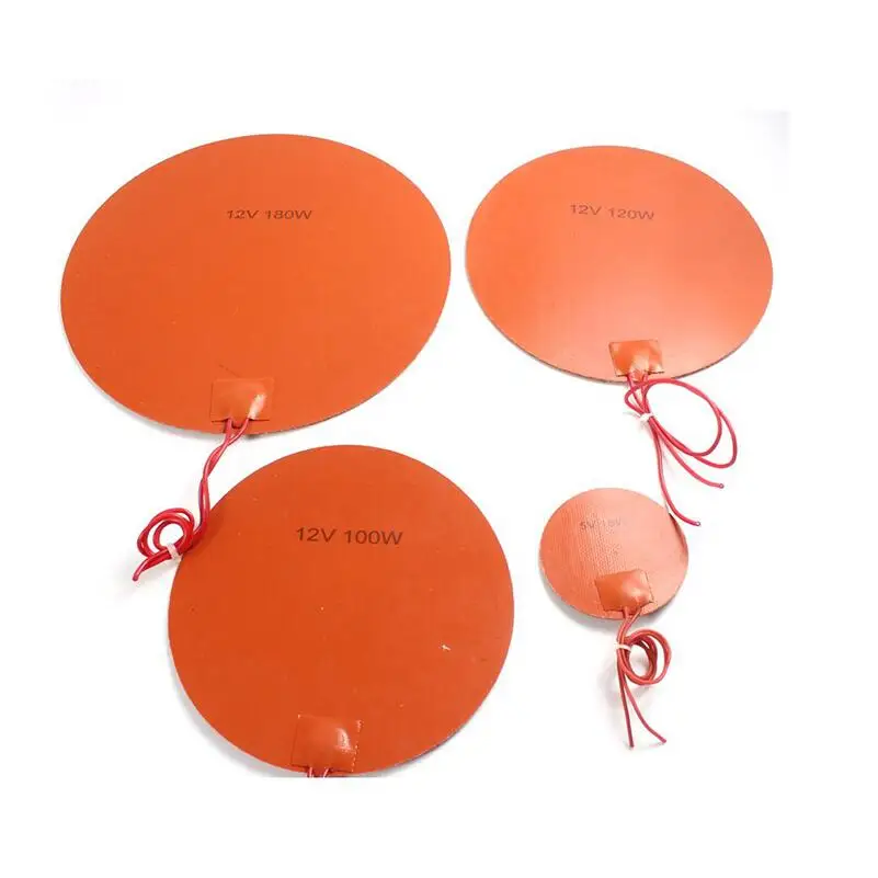 5V 12V 24V 110V 220V Round Silicone Rubber Heating Pad Mat W/ Adhesive Circle Heater Plate Oil Tank 3D Printer Engine Waterproof